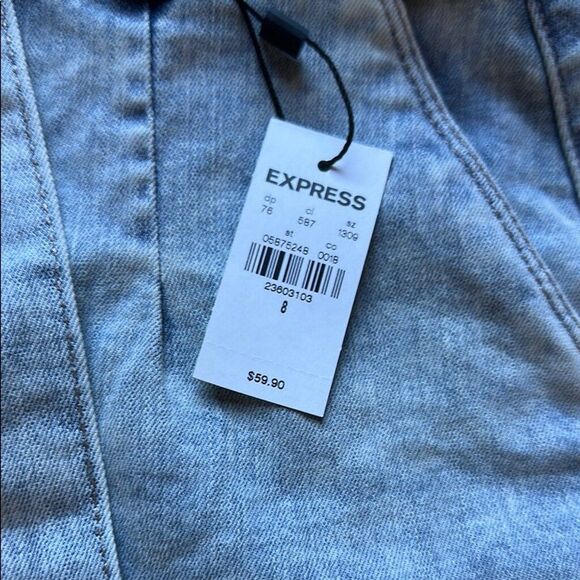 Express Blue Jean Shorts with High-Waist and Cuffed Hem - Picture 2 of 6